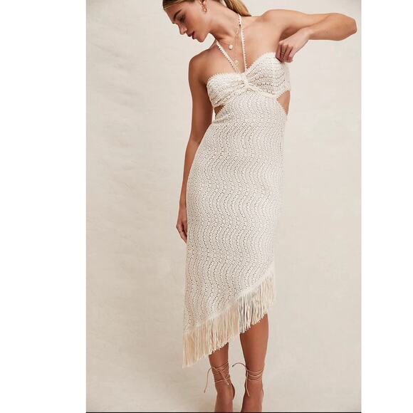 New Free People Anna Sui Crochet Lace Cutout Halter Midi Dress $660 X-SMALL (P) - Picture 1 of 4